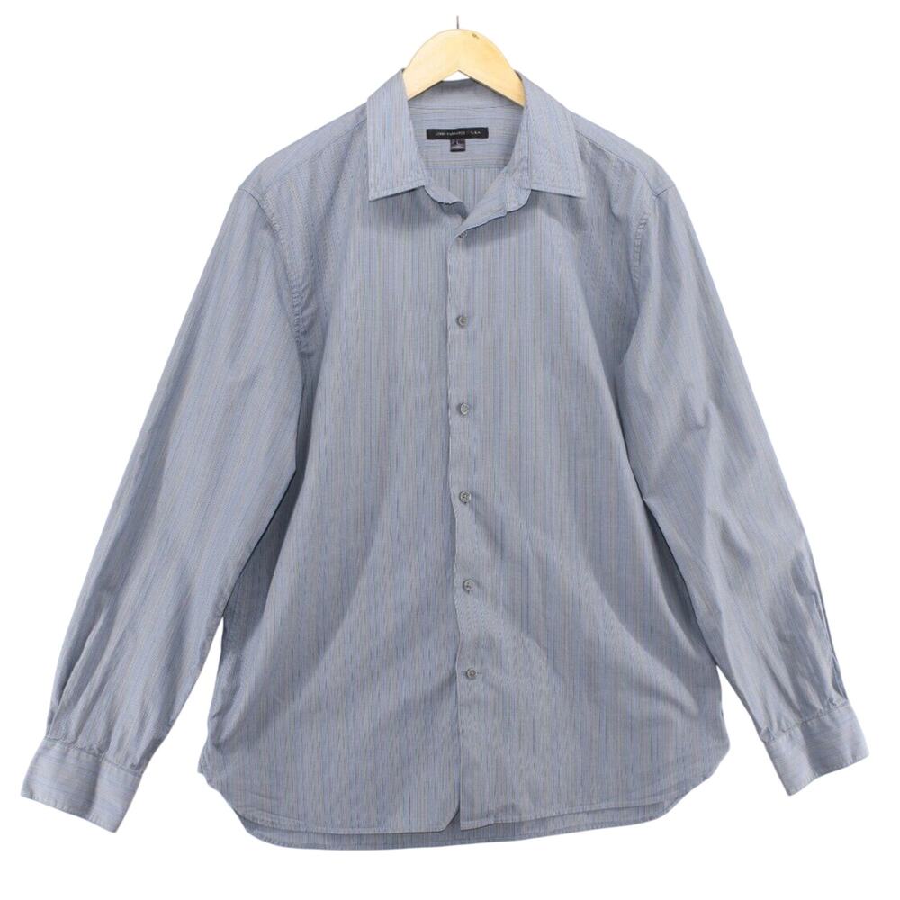 John Varvatos Men's L Long Sleeve Button-Up Dress Shirt Blue Gray Pinstripe